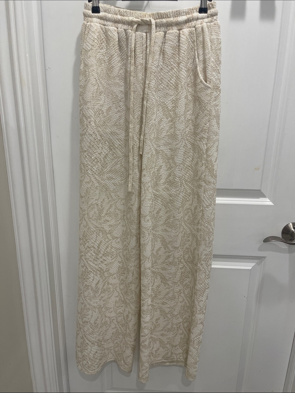 Origami Women's Cream Wide-Leg Knit Drawstring Pants